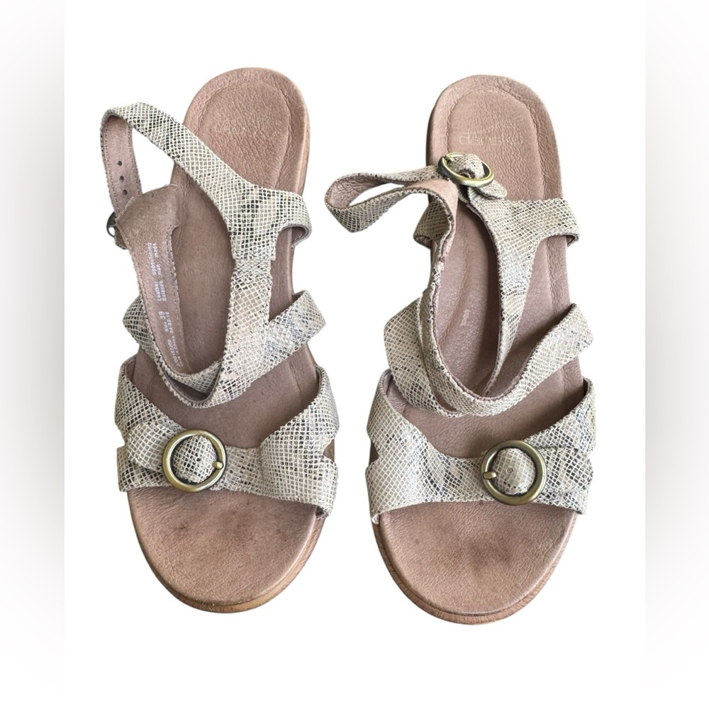 Dansko Sandals Womens 39 US 8 Julie Snakeskin Print Leather Strappy‎ Wedge Heel